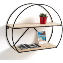 Floating Circle Shelves|Metal & Wood Circle Round Wall Storage Wall Mounted |2 Tier