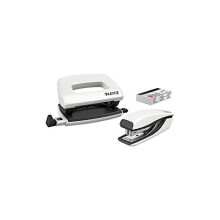 Leitz 55612001 Mini Stapler and Hole Punch Set, Staple or Punch Up to 10 Sheets, Includes P2 N°10 Staples, WOW Range, Pearl White