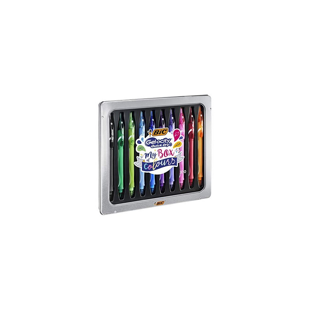 Bic Gel-ocity Quick Dry My Box of Colours Gel Ink Pens - Metal TIN of 10