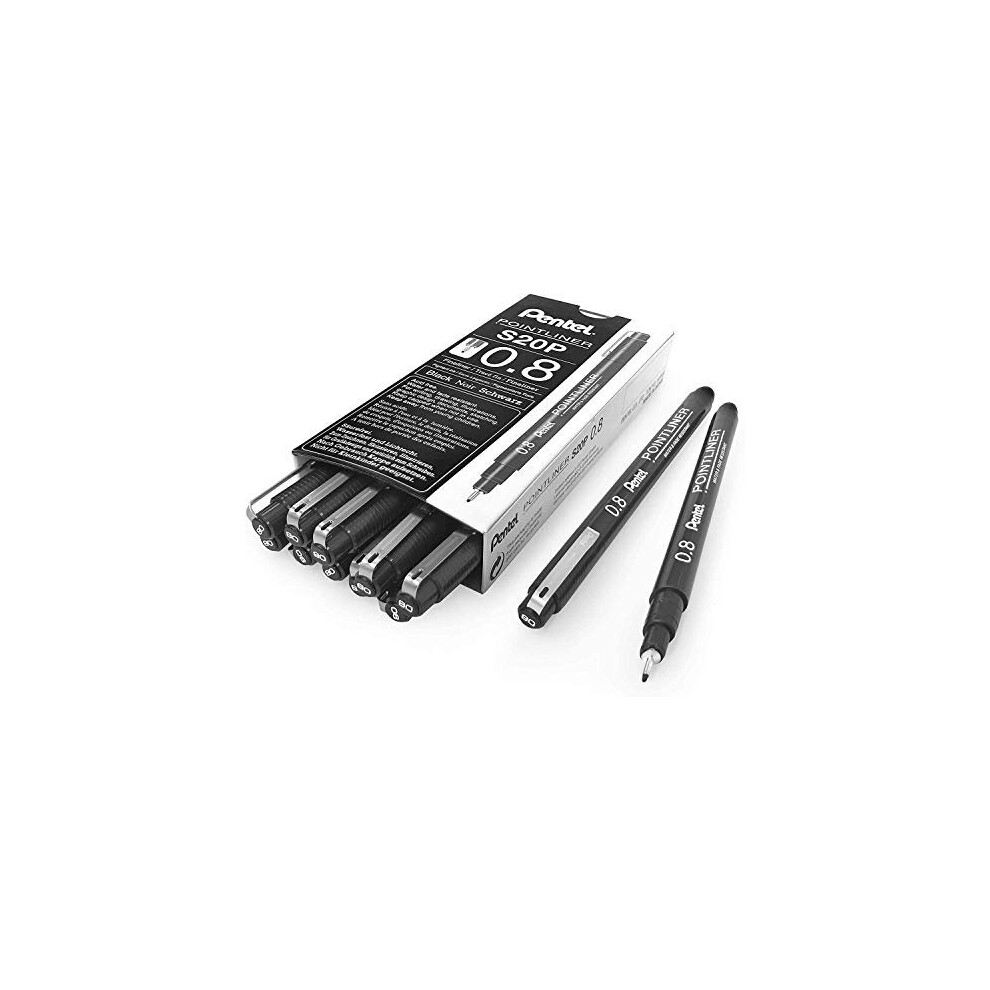 Pentel Arts Pointliner, 0.8Mm Tip, Pigment Ink, Pack Of 12 Pens Black