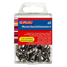 Herlitz Sample Bag Clip, Flat Top, 60 Pieces in Hanging Box, Metal 60 Stück Silver