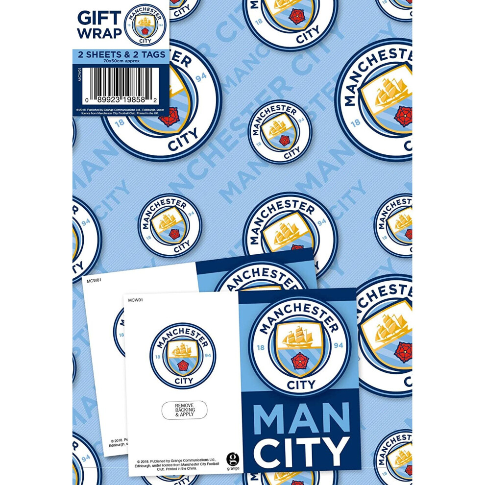 Manchester City Football Club Gift Wrapping Paper 2 Sheets 2 Tags