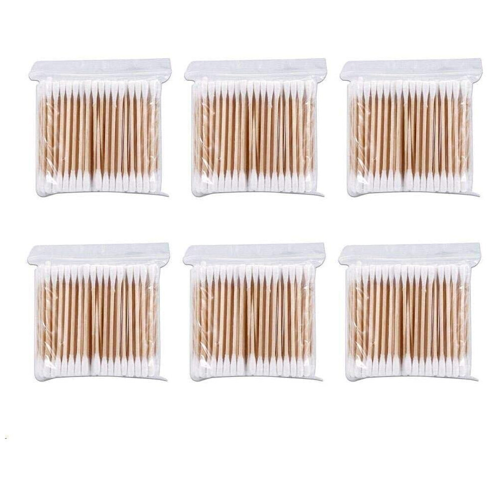Knr Harmony Cotton Buds 6 Pack 600Pcs Cotton Swabs Bamboo With Wooden Handles For Makeup Clean Care Ear Cleaning Wound Care Cosmetic Tool Double Head