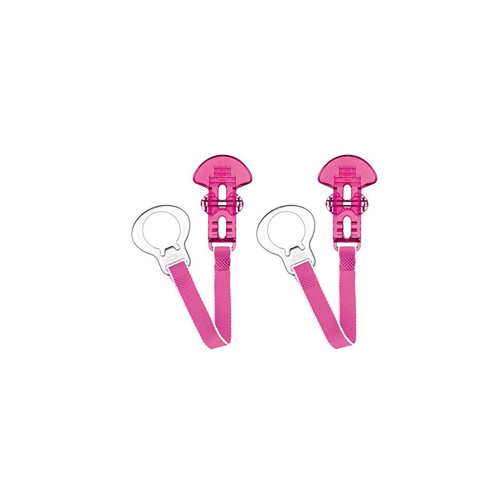 MAM Soother Clips, Pack of 2, Baby Soother Chain Fits all MAM Soothers, Newborn Essentials, Pink with Pink Strap (Soothers Not Included)