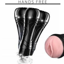 Waterproof Black Silicone silent Hands Free Realistic Pussy