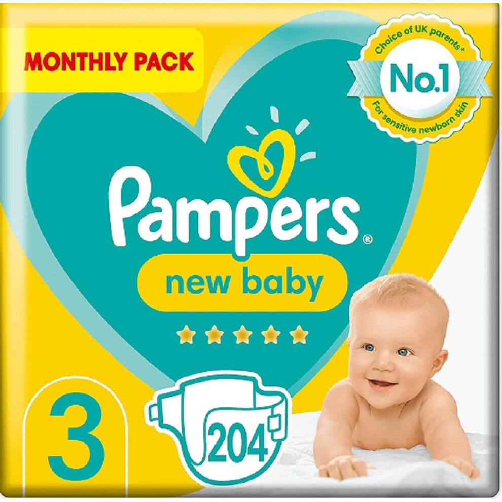 Pampers Size 3 New Baby Nappies 204 Count Protection For Sensitive Newborn Skin 6 10 kg 13 22 lbs on OnBuy