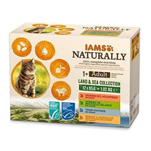 Iams Naturally Complete Land & Sea Collection Adult Cat Food Pouches, 12x85g
