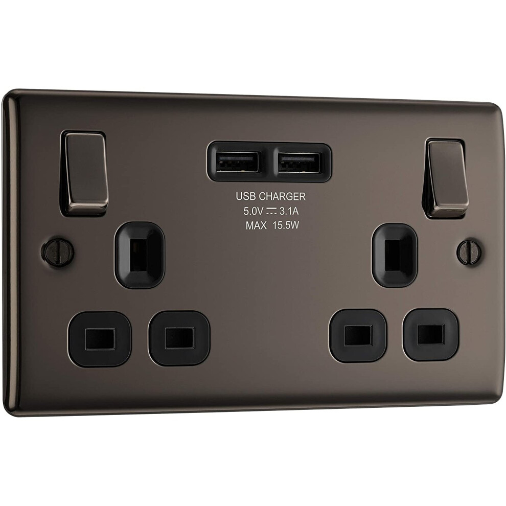 Bg Nexus Nbn22u3b 2 Gang Switch Socket 13A With Usb 3.1A Black Nickel 5050765136990