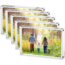 Boxalls Acrylic Photo Frame 15 x 20 cm (6 x 8 inch)-Set of 5, Double Sided Picture Frame with Magnetic, Clear Frameless Desktop Photo Block