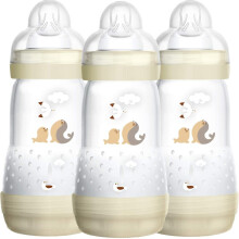 MAM Easy Start Self Sterilising Anti-Colic Bottle Pack of 3 (3 x 260 ml), MAM Baby Bottles with Medium Flow Teats, Essentials for Baby Feeding, Ivory