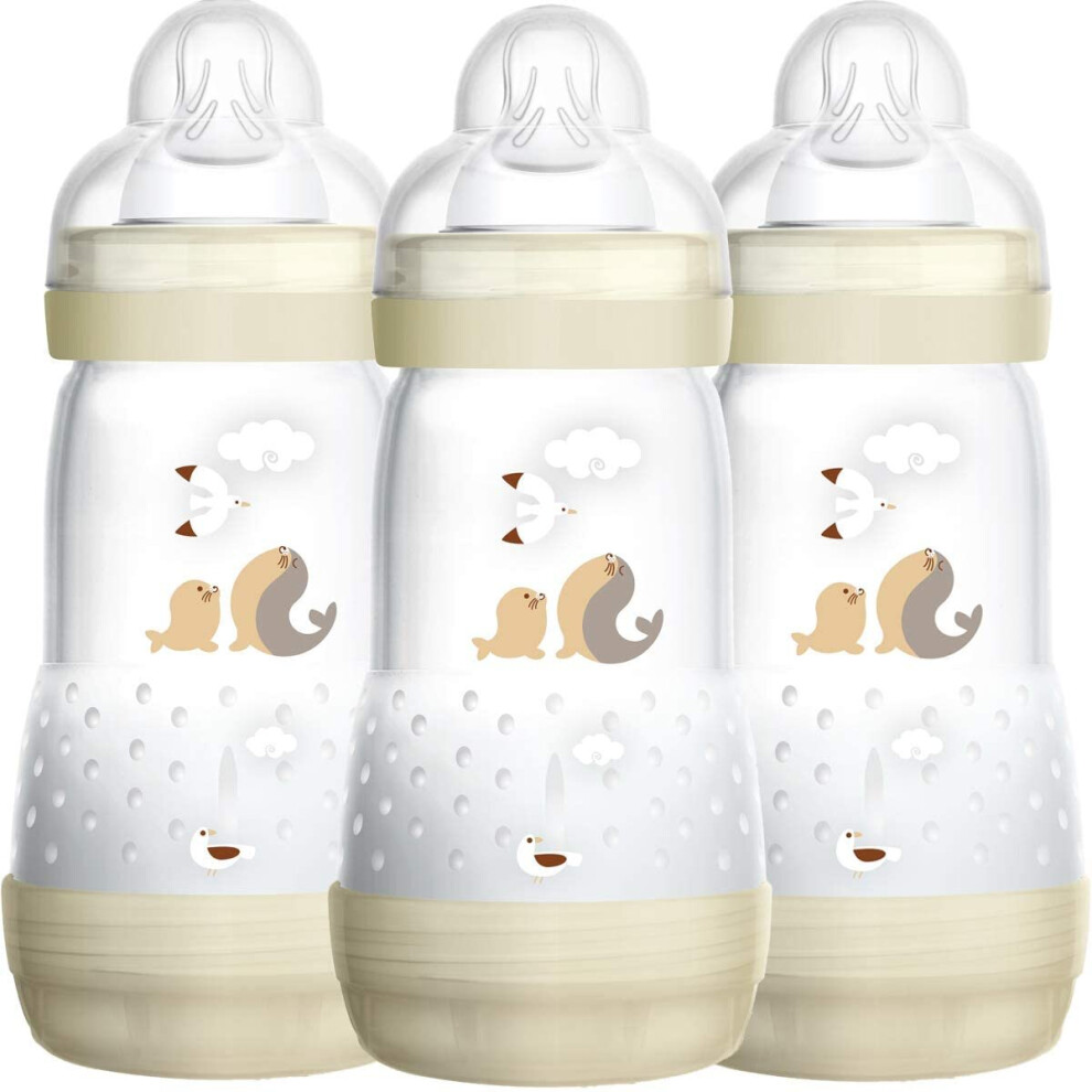 Easy Start Self Sterilising Anti-Colic Bottle Pack Of 3 (3 X 260 Ml), Baby Bottles With Medium Flow Teats, Essentials For Baby Feeding, Ivory Mam