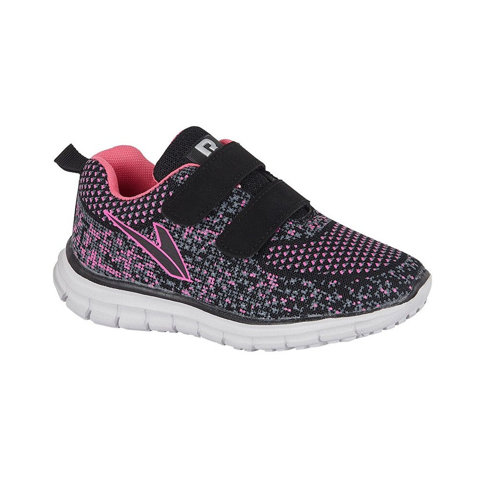 (2 UK) Dek Zap 2 Touch Fastening Kids Girls Trainer Mesh Sneakers Black/Fuchsia