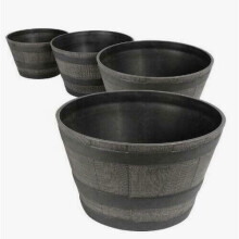 4PK Half Barrel Flower Planter Pot Wooden Oak Effect