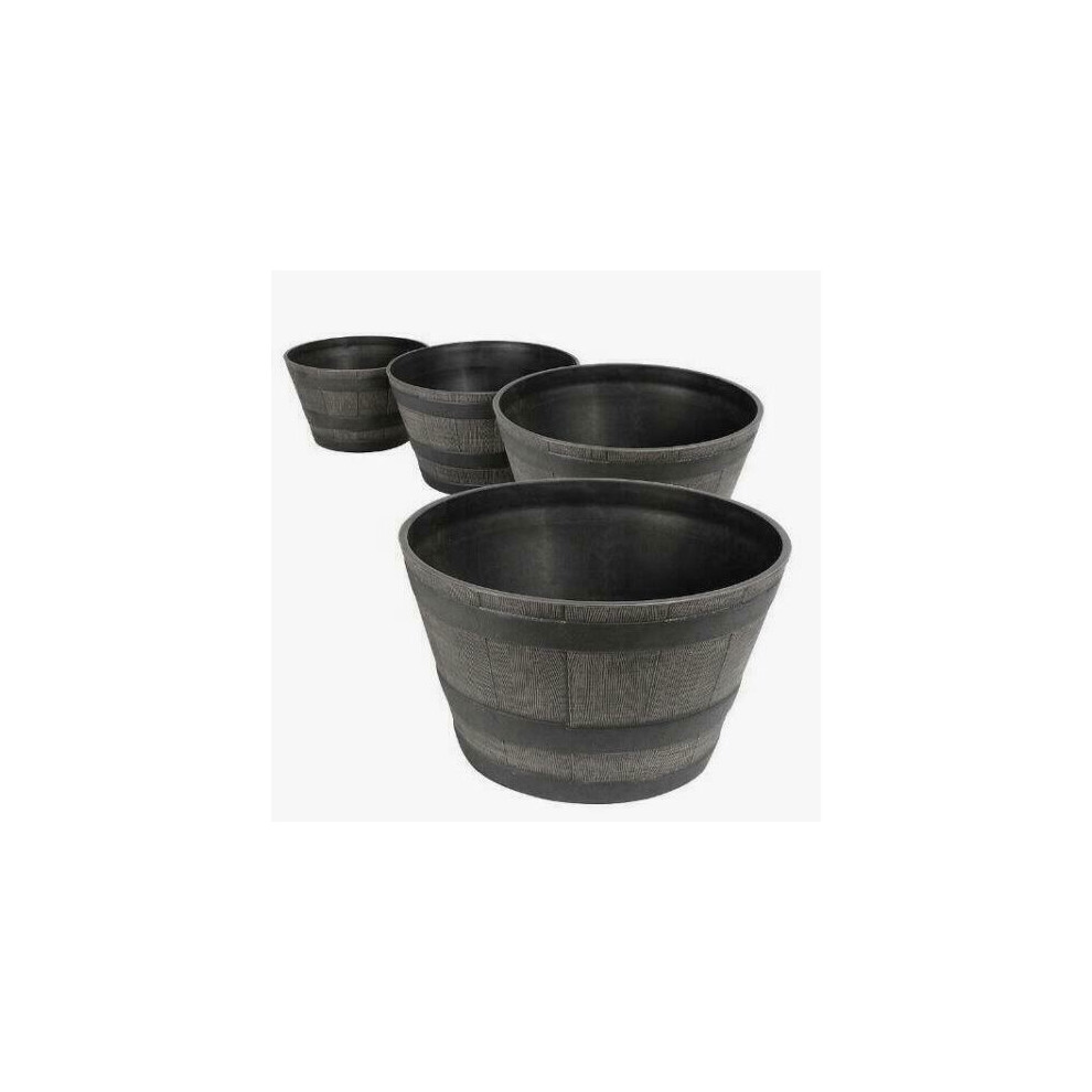 4PK Half Barrel Flower Planter Pot Wooden Oak Effect