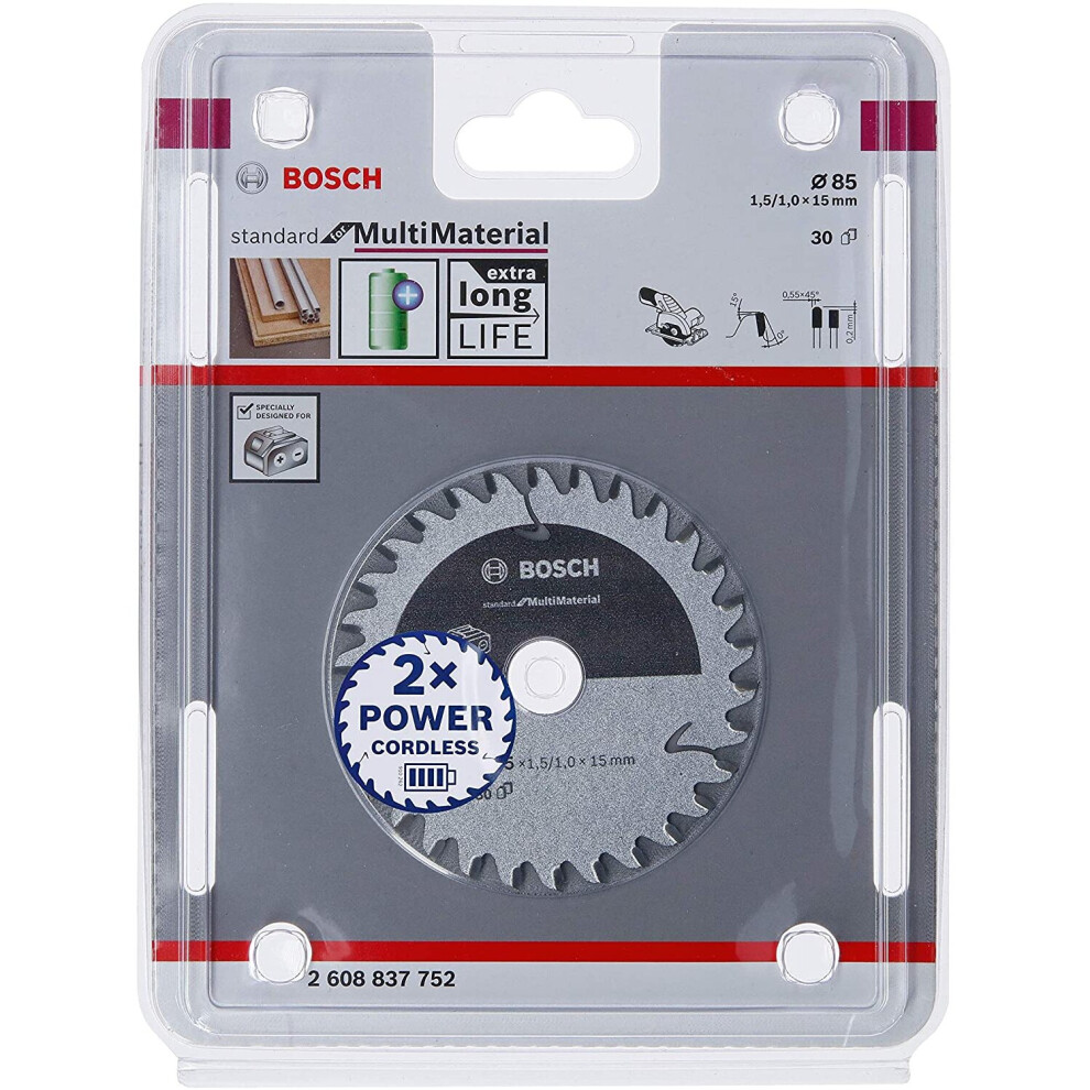 Bosch Professional 2608837752 Standard Blade for Multi Material (85 x 15 x 1.5 mm, 30 Teeth, Accessories: Cordless Circular Saw)