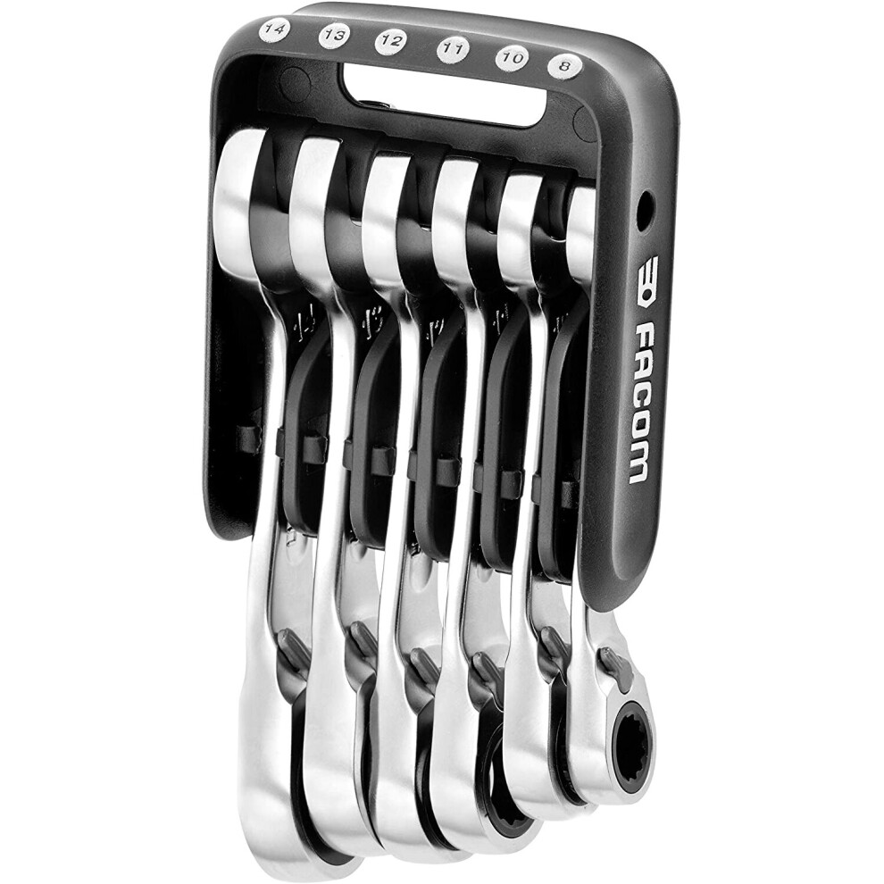 FACOM 467BS.JP6PB Combination Spanners with Short Ratchet and Portable Case, Black, Set of 7
