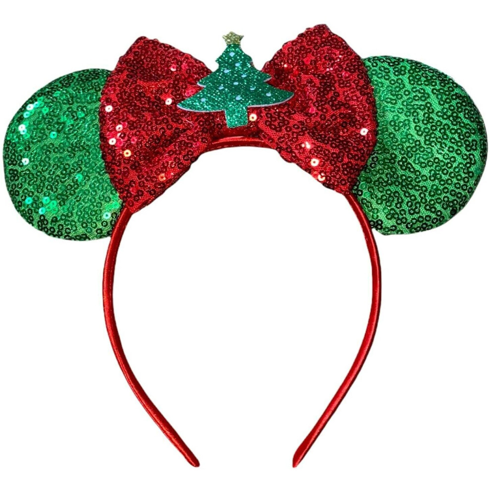 Christmas Tree Sequin Minnie Headband Bow Ear Party Wear Halloween