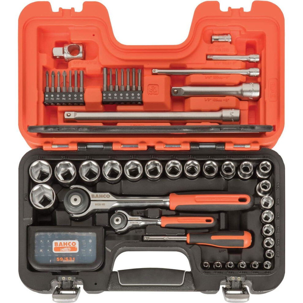 Bahco BAHSW79 SW79 Swivel Socket Set of 79 Metric 1/4in & 1/2in Drive, Orange