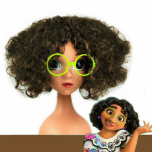 Encanto Mirabel Cosplay Wig with Green Glasses Dark Brown Short Curly Hair Wig