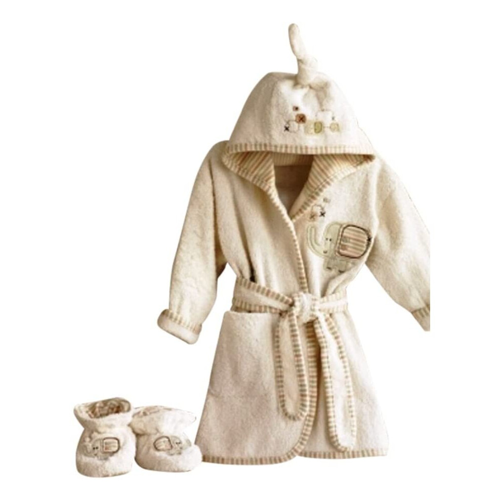 Sleepy Safari - Bathrobe And Slippers 6 Months Beige Natures Purest