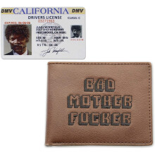 Pulp Fiction Bad Mother Wallet Set with Jules Winnfield Driver Licence Replica - Brown Leather Embroidered, Officially Licensed