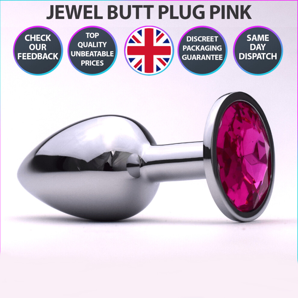 Pink Silver Metal Butt Smooth Anal Dildo Jewelled Princess Stone