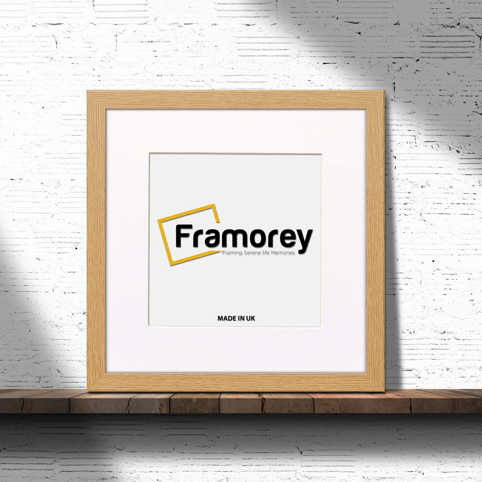 (Oak With White Mount, 25x25CM Pic (30x30CM Frame)) Square Size Oak Picture Frame Photo Frames With Multicolored Mount Flat Wooden Poster Frames