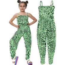(13 Years, Neon Green) Kids Girls Jumpsuit Leopard Print Trendy Jumpsuits
