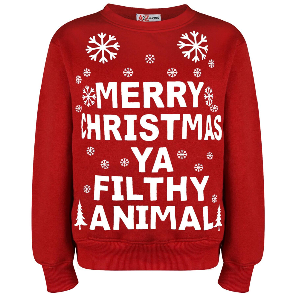 (13 Years, Red) Unisex Christmas Jumper Sweatshirt For Children