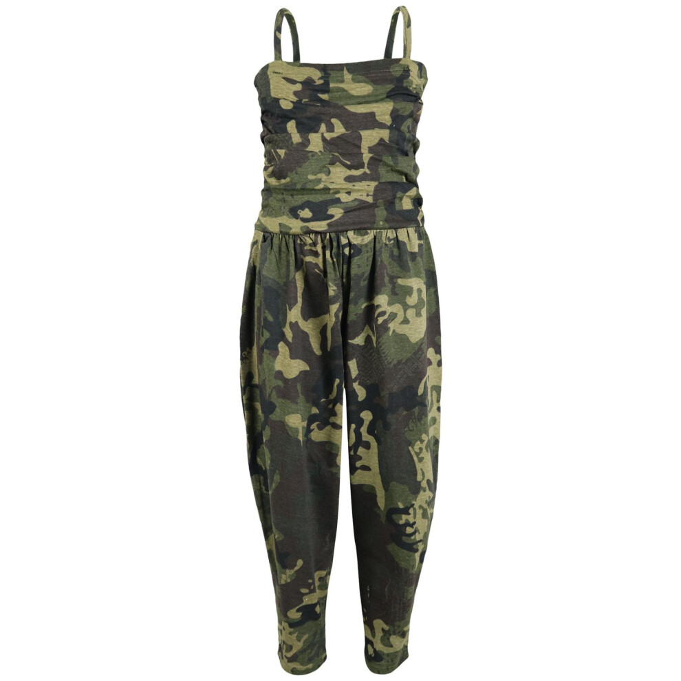 (7-8 Years, Camo Green) Girls Camo Green Playsuit All In One Jumpsuits