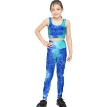 (5-6 Years, Blue) Girls Honeycomb Crop Top Vest Dance Yoga Set 5-13