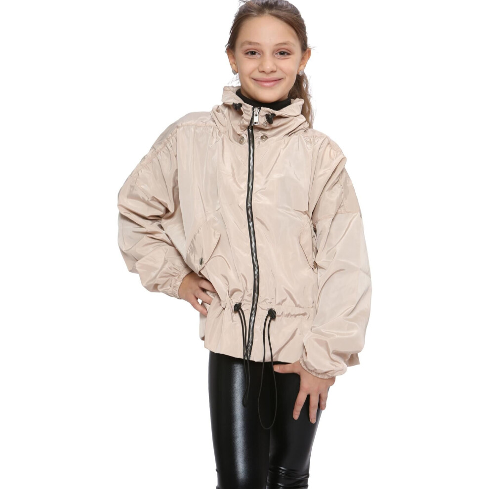 (11-12 Years, Stone) Girls Windbreaker Shower Proof Jacket Stylish 5-13