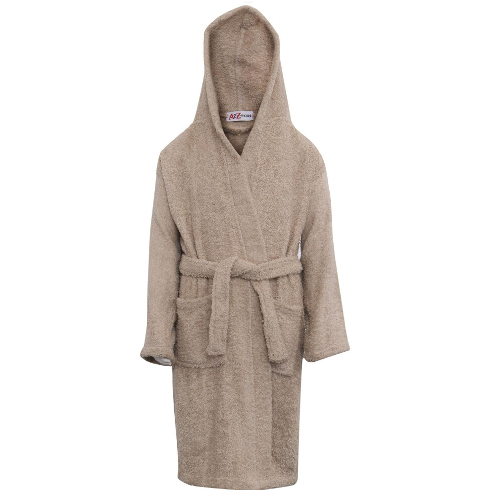 (11-12 Years, Stone) Girls 100% Cotton Soft Terry Hooded Bathrobe 2-13