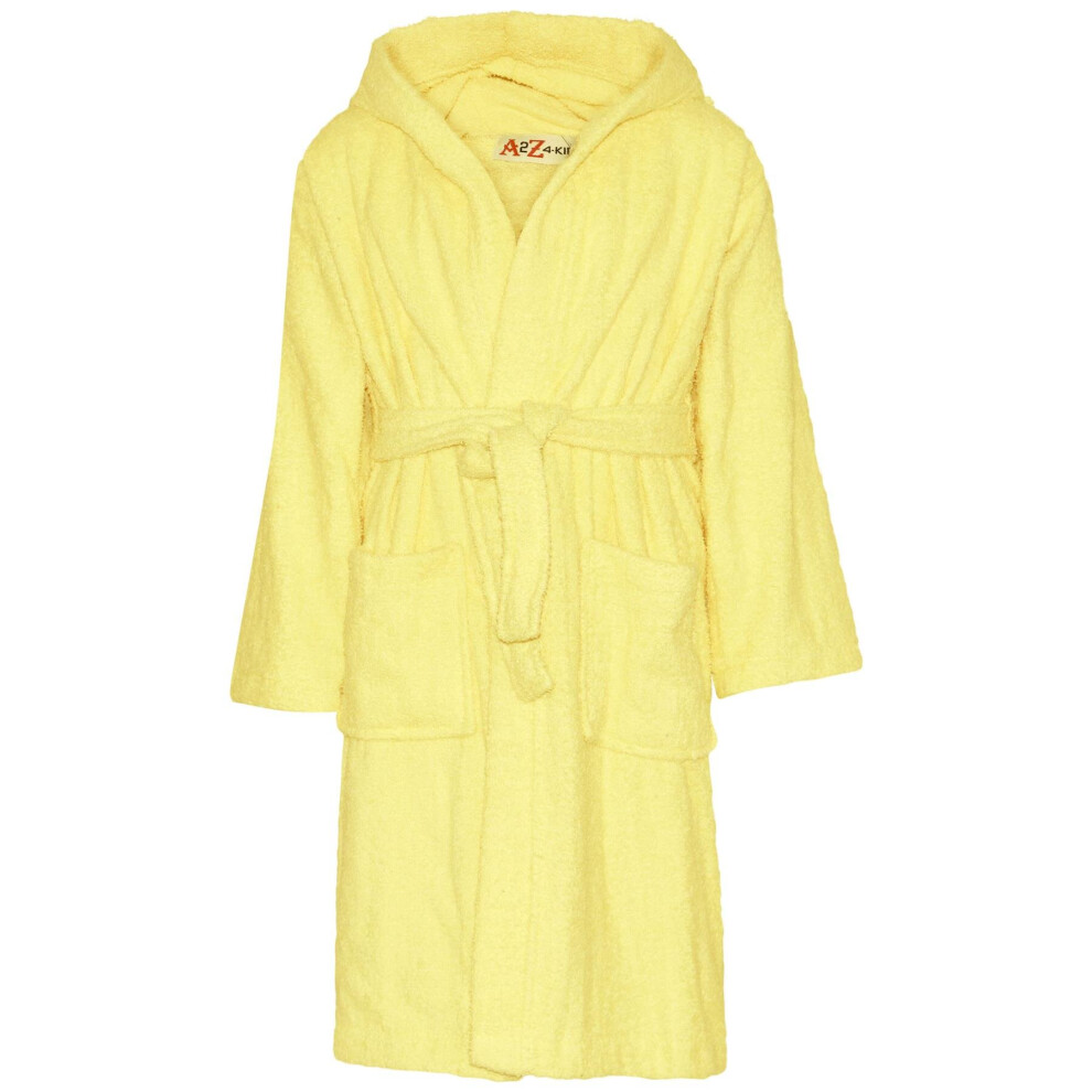 (13 Years, Lemon) Girls 100% Cotton Soft Terry Hooded Bathrobe 2-13