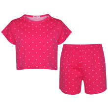 (9-10 Years, Pink) Girls Crop & Shorts Polka Dot Print Outfit Set