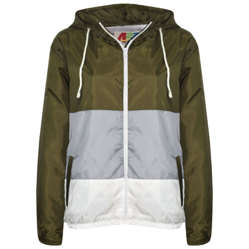 (9-10 Years, Khaki) Unisex Windbreaker Contrast Panel Raincoat 5-13