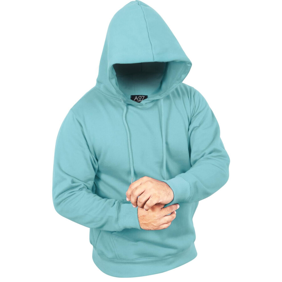 (3XL, Aqua) Mens Fleece Hoodie Pullover Hooded Sweatshirt S-XL