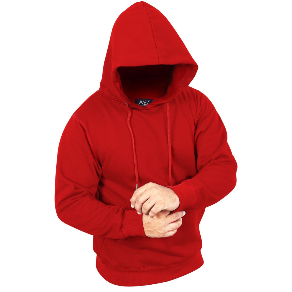 (3XL, Red) Mens Fleece Hoodie Pullover Hooded Sweatshirt S-XL