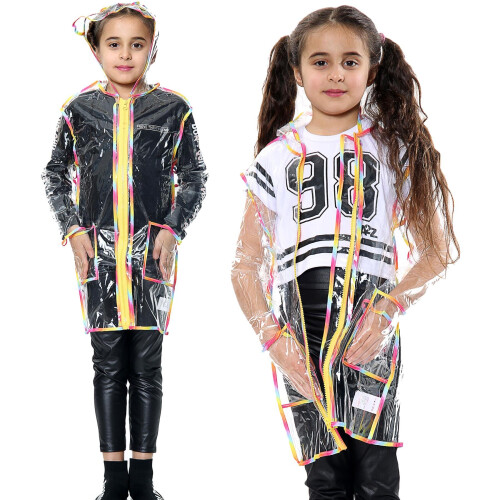 11 12 Years Rainbow Girls Rainbow EVA Transparent Hooded Raincoat 5 13