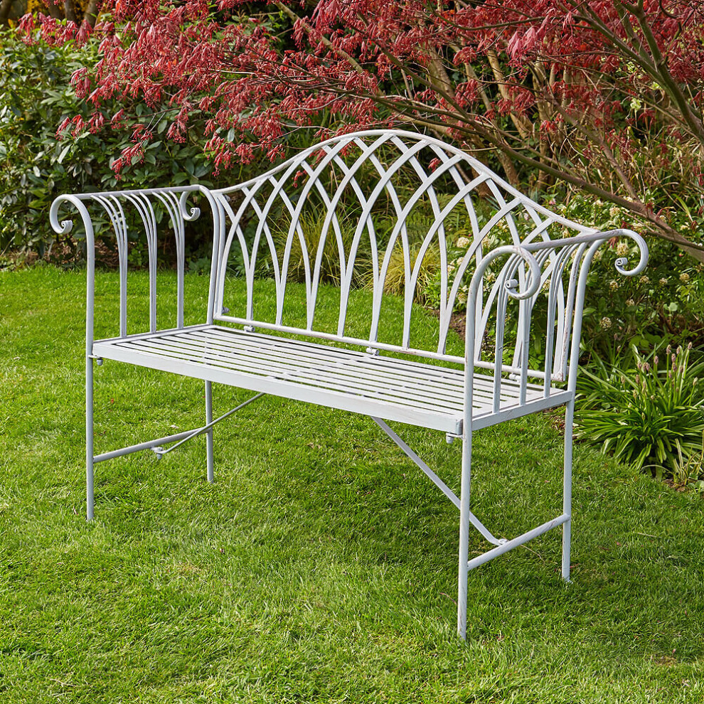 Grey Garden Bench Metal 2 Seater Patio Chair Outdoor Seating Ornate Design