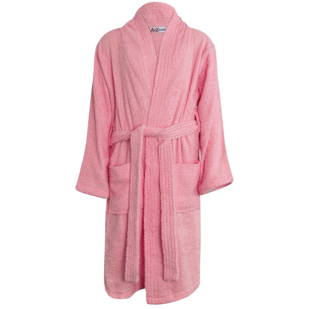(7-8 Years, Baby Pink) Unisex 100% Cotton Soft Terry Bathrobe Luxury 5-13-image-OPC-P8XJTRQ-NEW