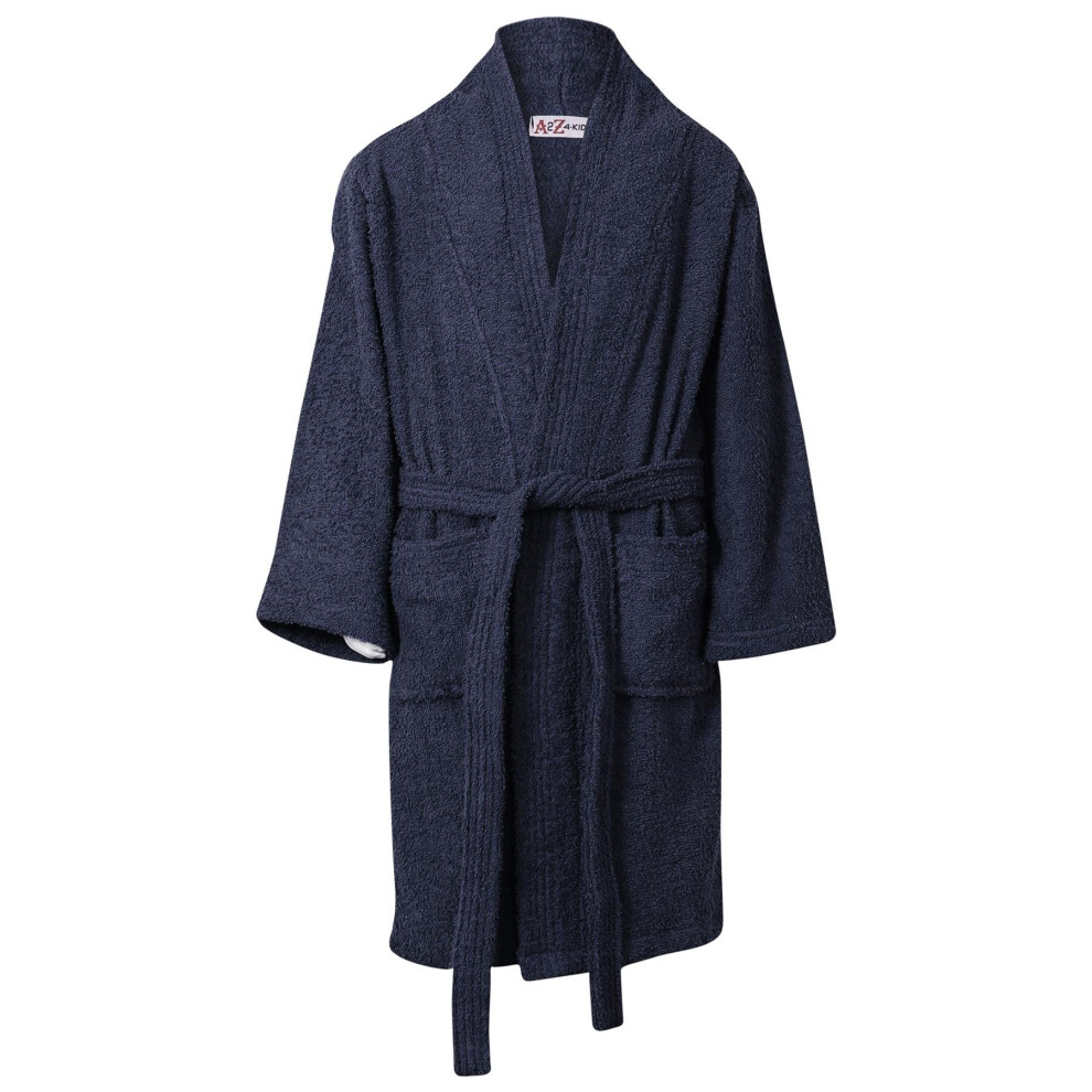 (13 Years, Navy) Unisex 100% Cotton Soft Terry Bathrobe Luxury 5-13