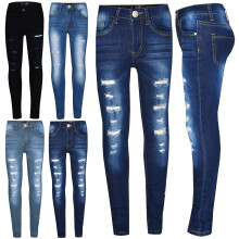 (3-4 Years, Dark Blue) Kids Boys Skinny Jeans Denim Ripped Stretchy Pants