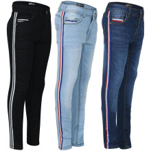 (13-14 Years, Dark Blue) Kids Boys Skinny Denim Jeans Contrast Taped Pants
