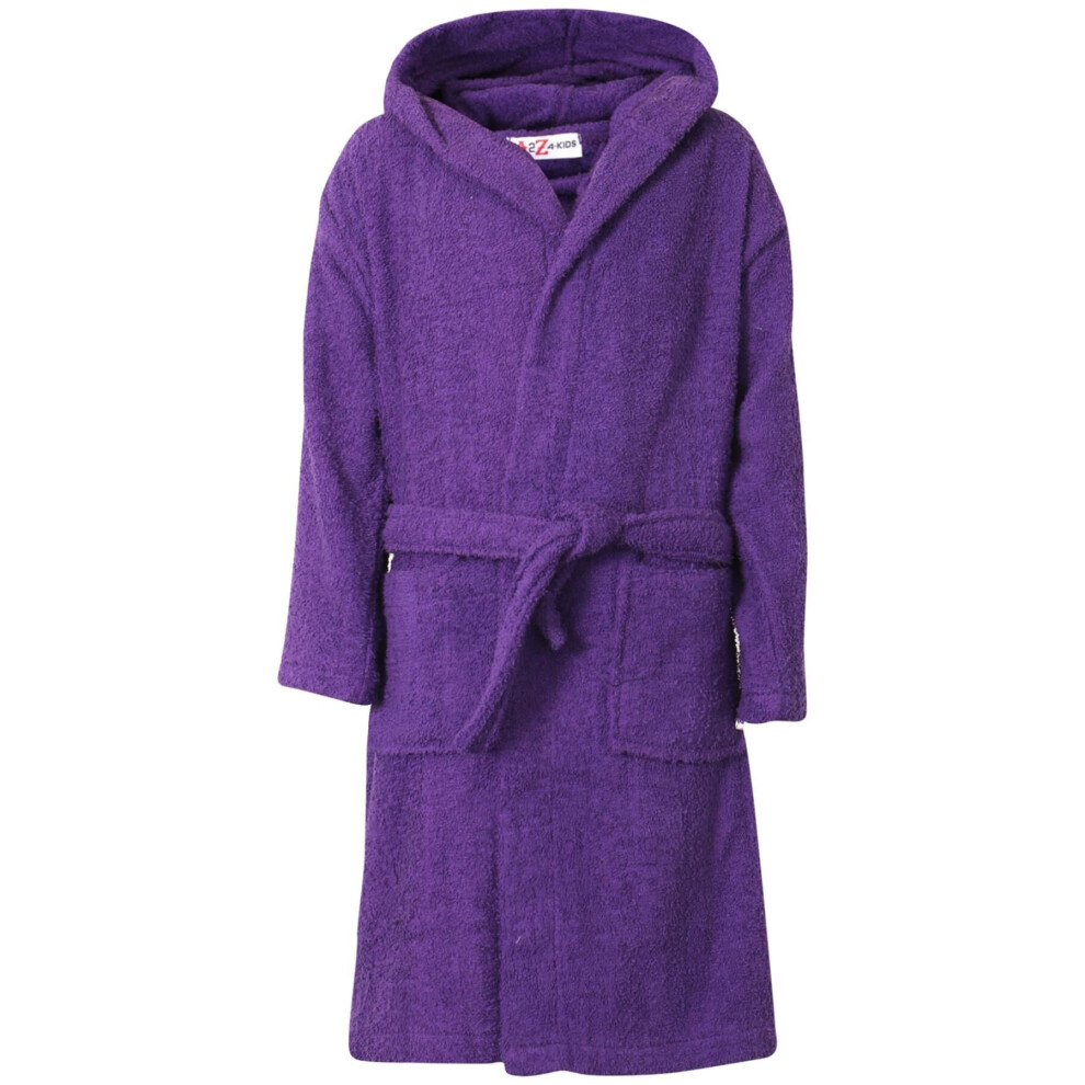 (9-10 Years, Purple) Girls 100% Cotton Soft Terry Hooded Bathrobe 2-13