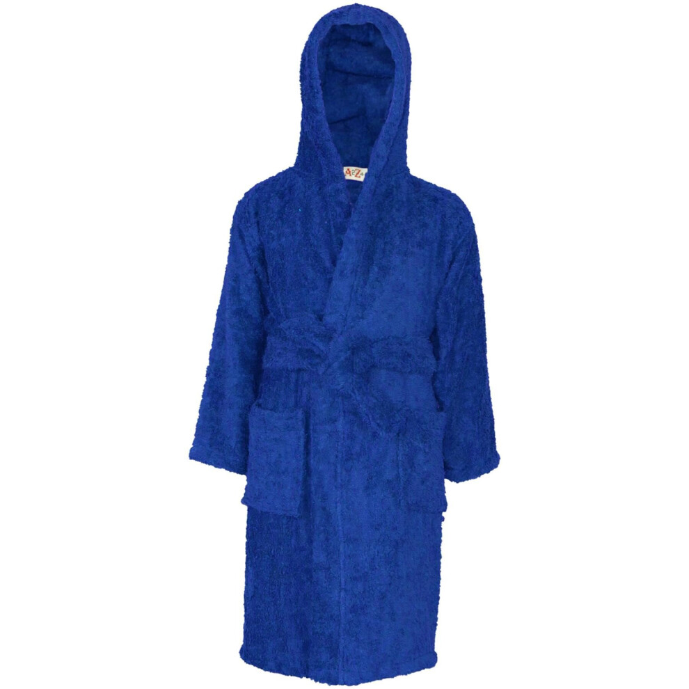 (11-12 Years, Royal Blue) Girls 100% Cotton Soft Terry Hooded Bathrobe 2-13