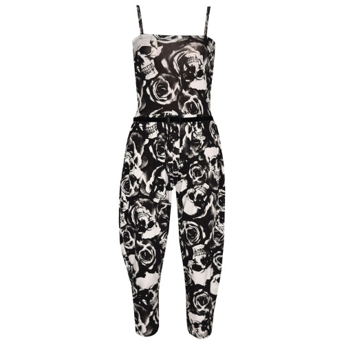 (11-12 Years, Skull & Roses) Girls Jumpsuit Kids Floral Leopard Aztec All In 1