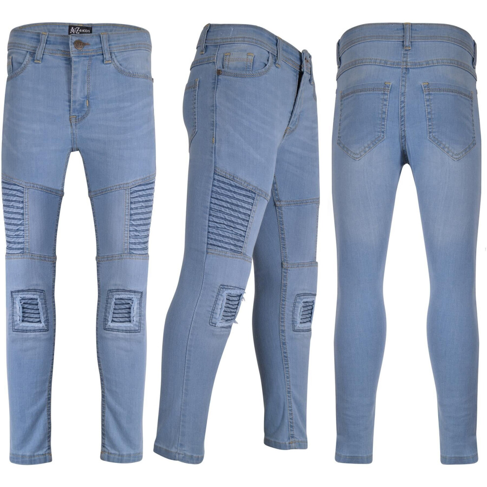 (7-8 Years, Light Blue) Kids Boys Skinny Ripped High Waisted Jeans