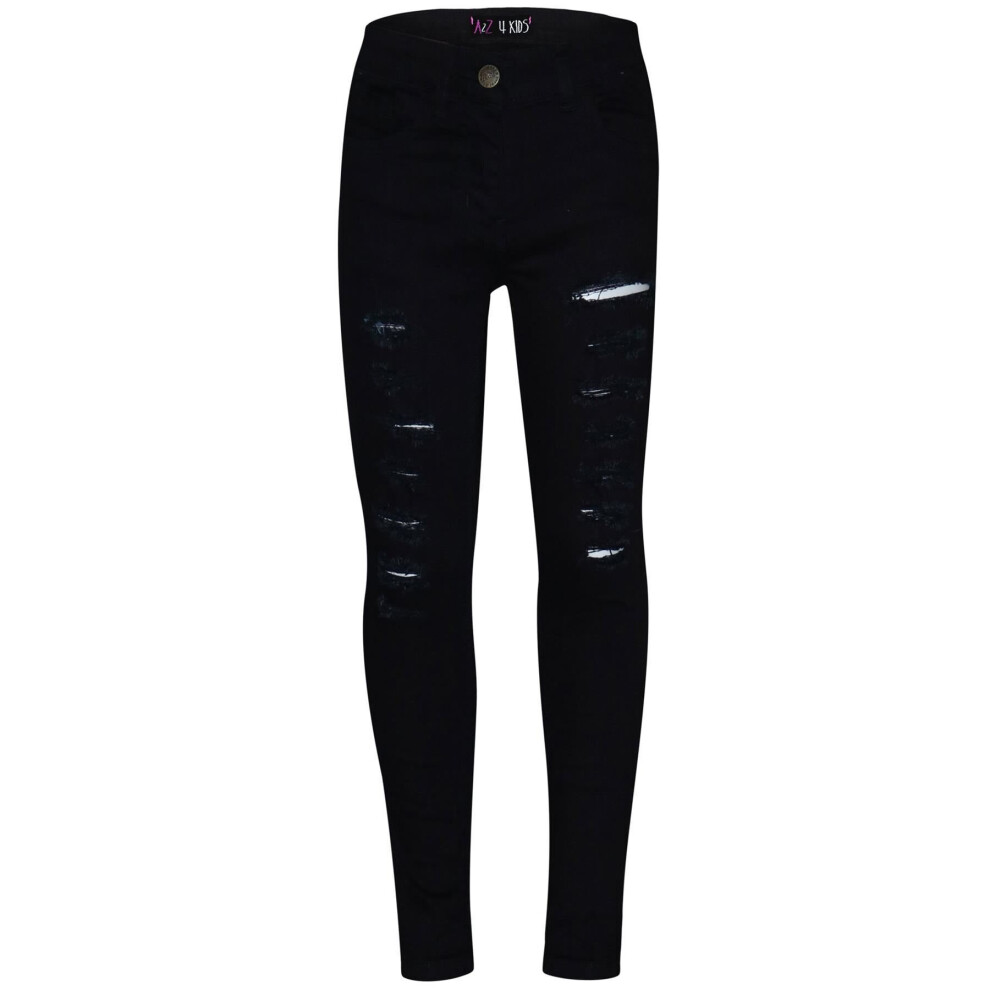 (9-10 Years, Jet Black) Kids Boys Skinny Jeans Black Denim Ripped Pant
