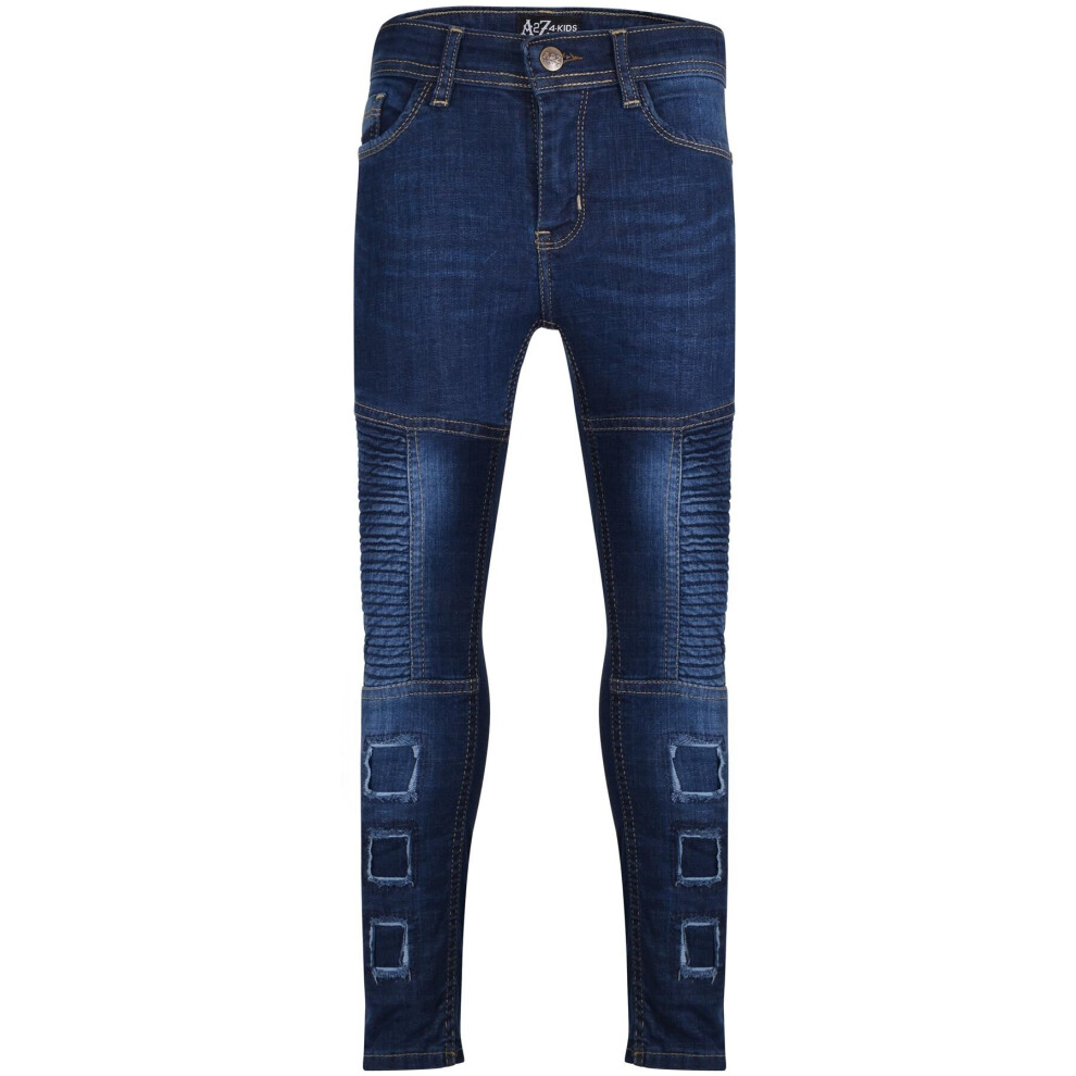 (11-12 Years, Dark Blue) Kids Boys Skinny Ripped High Waisted Dark Blue